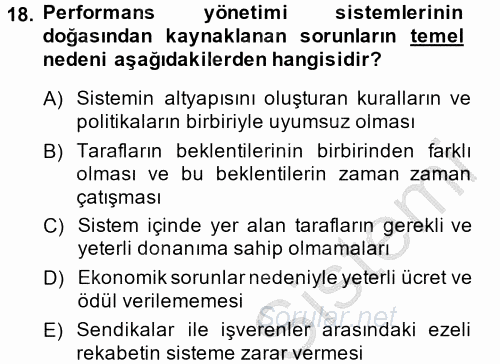 Performans Yönetimi 2014 - 2015 Dönem Sonu Sınavı 18.Soru