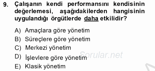 Performans Yönetimi 2014 - 2015 Dönem Sonu Sınavı 9.Soru
