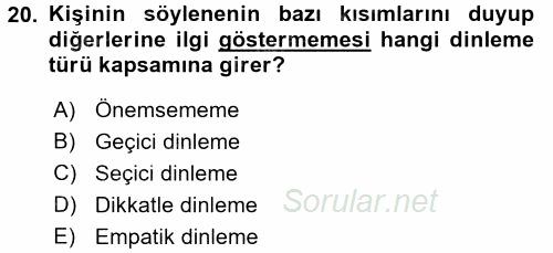 Halkla İlişkiler Ve İletişim 2017 - 2018 Dönem Sonu Sınavı 20.Soru