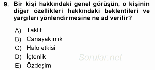 Halkla İlişkiler Ve İletişim 2017 - 2018 Dönem Sonu Sınavı 9.Soru