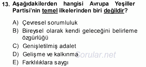 Çevre Sosyolojisi 2014 - 2015 Tek Ders Sınavı 13.Soru