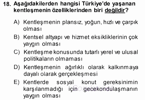 Çevre Sosyolojisi 2014 - 2015 Tek Ders Sınavı 18.Soru