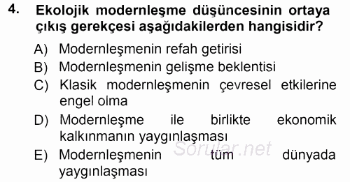 Çevre Sosyolojisi 2014 - 2015 Tek Ders Sınavı 4.Soru