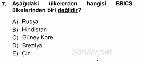 Çevre Sosyolojisi 2014 - 2015 Tek Ders Sınavı 7.Soru