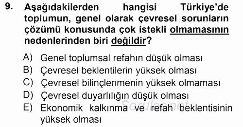 Çevre Sosyolojisi 2014 - 2015 Tek Ders Sınavı 9.Soru
