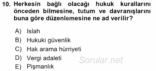 Vergi Yargılaması Hukuku 2015 - 2016 Ara Sınavı 10.Soru