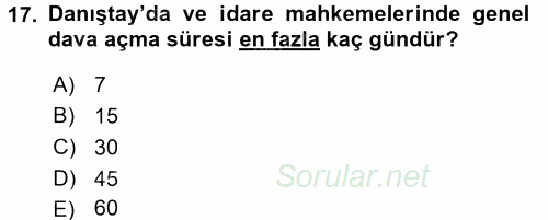 Vergi Yargılaması Hukuku 2015 - 2016 Ara Sınavı 17.Soru