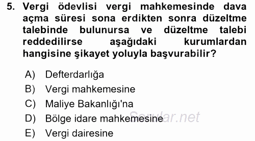 Vergi Yargılaması Hukuku 2015 - 2016 Ara Sınavı 5.Soru