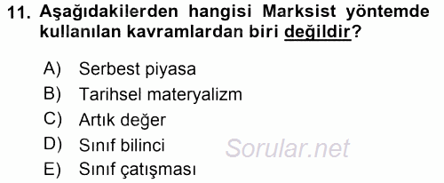 Siyaset Bilimi 2017 - 2018 Dönem Sonu Sınavı 11.Soru