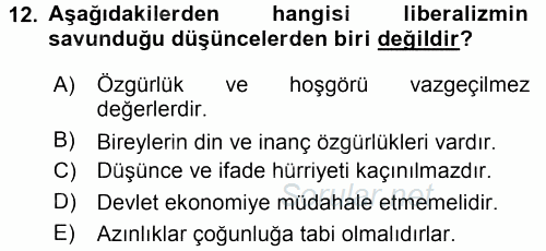 Siyaset Bilimi 2017 - 2018 Dönem Sonu Sınavı 12.Soru