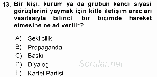 Siyaset Bilimi 2017 - 2018 Dönem Sonu Sınavı 13.Soru