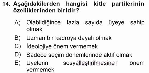 Siyaset Bilimi 2017 - 2018 Dönem Sonu Sınavı 14.Soru