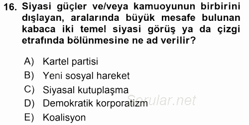 Siyaset Bilimi 2017 - 2018 Dönem Sonu Sınavı 16.Soru