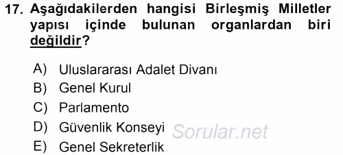 Siyaset Bilimi 2017 - 2018 Dönem Sonu Sınavı 17.Soru