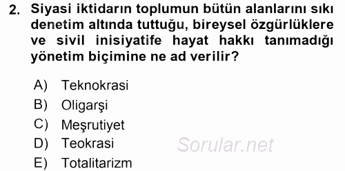 Siyaset Bilimi 2017 - 2018 Dönem Sonu Sınavı 2.Soru