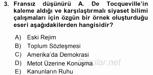 Siyaset Bilimi 2017 - 2018 Dönem Sonu Sınavı 3.Soru