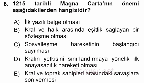 Siyaset Bilimi 2017 - 2018 Dönem Sonu Sınavı 6.Soru