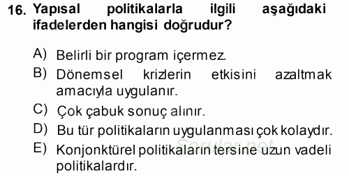 Avrupa Birliği 2013 - 2014 Tek Ders Sınavı 16.Soru