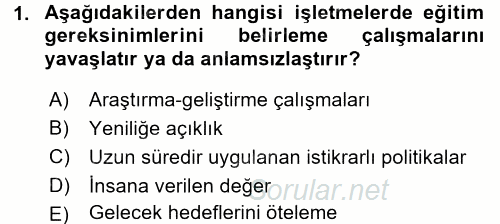 İşletmelerde Eğitim ve Geliştirme 2015 - 2016 Dönem Sonu Sınavı 1.Soru