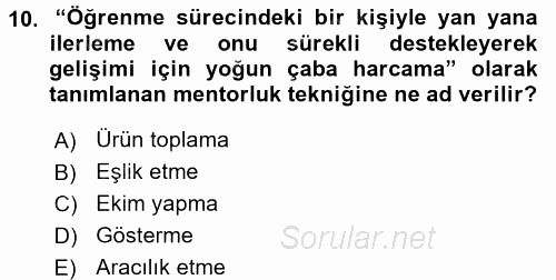 İşletmelerde Eğitim ve Geliştirme 2015 - 2016 Dönem Sonu Sınavı 10.Soru
