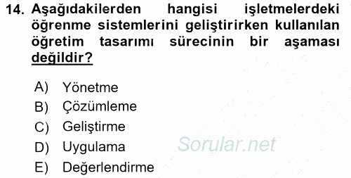 İşletmelerde Eğitim ve Geliştirme 2015 - 2016 Dönem Sonu Sınavı 14.Soru