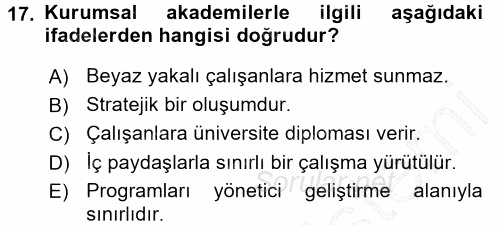 İşletmelerde Eğitim ve Geliştirme 2015 - 2016 Dönem Sonu Sınavı 17.Soru