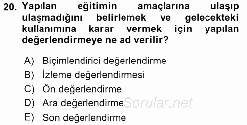 İşletmelerde Eğitim ve Geliştirme 2015 - 2016 Dönem Sonu Sınavı 20.Soru