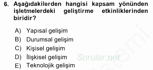 İşletmelerde Eğitim ve Geliştirme 2015 - 2016 Dönem Sonu Sınavı 6.Soru