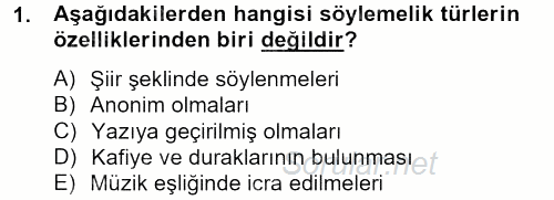 Halk Edebiyatına Giriş 2 2013 - 2014 Ara Sınavı 1.Soru
