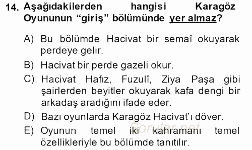 Halk Edebiyatına Giriş 2 2013 - 2014 Ara Sınavı 14.Soru