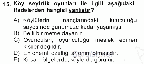 Halk Edebiyatına Giriş 2 2013 - 2014 Ara Sınavı 15.Soru