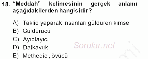 Halk Edebiyatına Giriş 2 2013 - 2014 Ara Sınavı 18.Soru