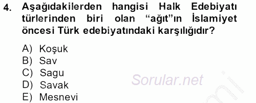 Halk Edebiyatına Giriş 2 2013 - 2014 Ara Sınavı 4.Soru
