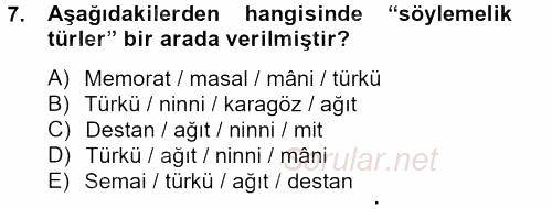 Halk Edebiyatına Giriş 2 2013 - 2014 Ara Sınavı 7.Soru