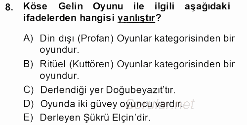 Halk Edebiyatına Giriş 2 2013 - 2014 Ara Sınavı 8.Soru