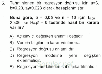 İstatistik 2012 - 2013 Tek Ders Sınavı 5.Soru