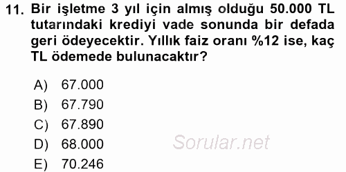 Finans Matematiği 2015 - 2016 Dönem Sonu Sınavı 11.Soru