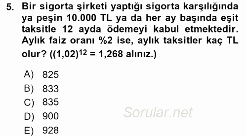 Finans Matematiği 2015 - 2016 Dönem Sonu Sınavı 5.Soru