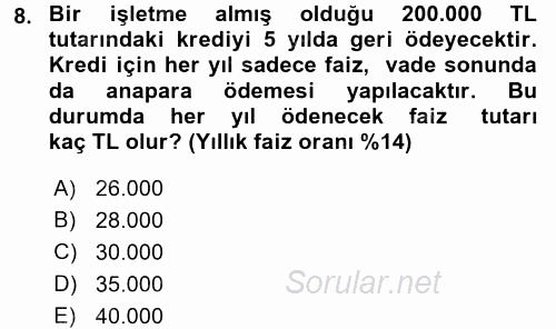 Finans Matematiği 2015 - 2016 Dönem Sonu Sınavı 8.Soru