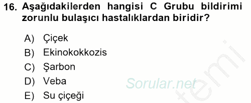 Temel Sağlık Ve Hastalık Bilgisi 2016 - 2017 3 Ders Sınavı 16.Soru