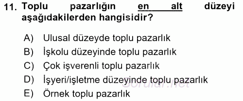 Endüstri İlişkileri 2016 - 2017 3 Ders Sınavı 11.Soru