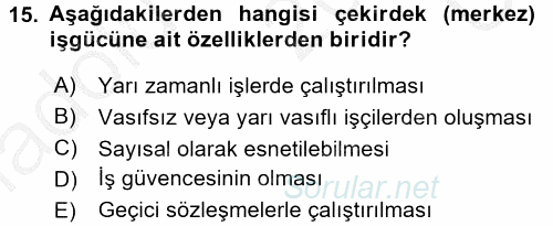 Endüstri İlişkileri 2016 - 2017 3 Ders Sınavı 15.Soru