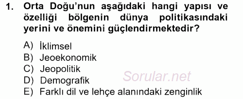 Orta Doğuda Siyaset 2012 - 2013 Dönem Sonu Sınavı 1.Soru