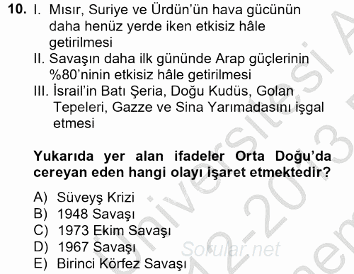 Orta Doğuda Siyaset 2012 - 2013 Dönem Sonu Sınavı 10.Soru