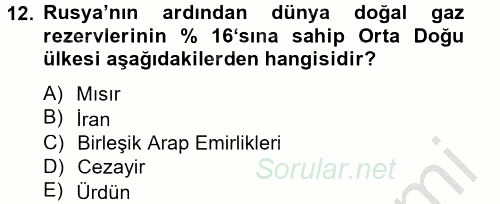 Orta Doğuda Siyaset 2012 - 2013 Dönem Sonu Sınavı 12.Soru