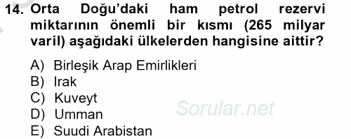 Orta Doğuda Siyaset 2012 - 2013 Dönem Sonu Sınavı 14.Soru