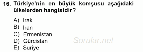 Orta Doğuda Siyaset 2012 - 2013 Dönem Sonu Sınavı 16.Soru