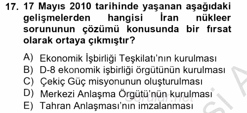 Orta Doğuda Siyaset 2012 - 2013 Dönem Sonu Sınavı 17.Soru