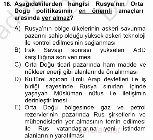 Orta Doğuda Siyaset 2012 - 2013 Dönem Sonu Sınavı 18.Soru