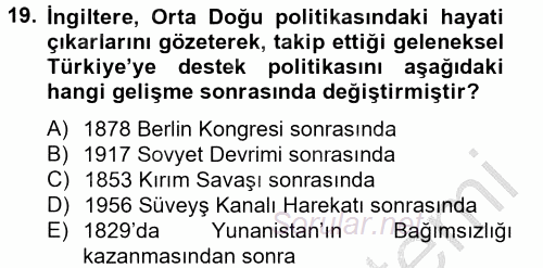 Orta Doğuda Siyaset 2012 - 2013 Dönem Sonu Sınavı 19.Soru